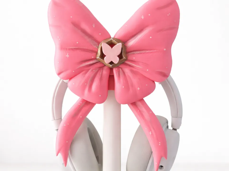 Suporte para Headset Laço Rosa