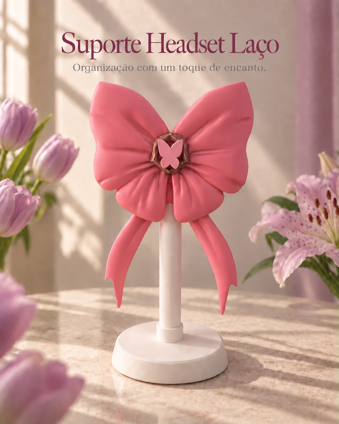 Suporte para Headset Laço Rosa