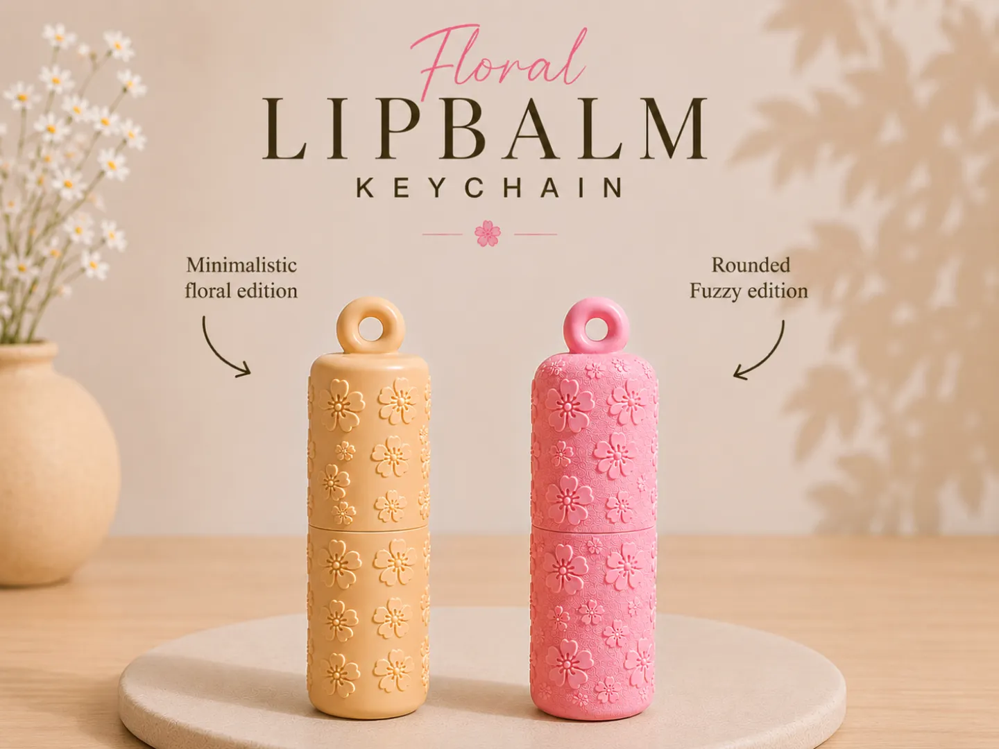 Chaveiro Porta-Protetor Labial Floral
