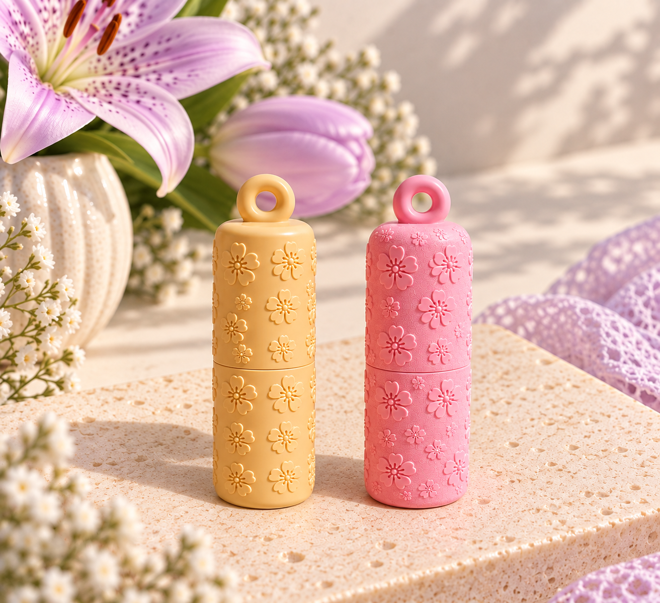 Chaveiro Porta-Protetor Labial Floral